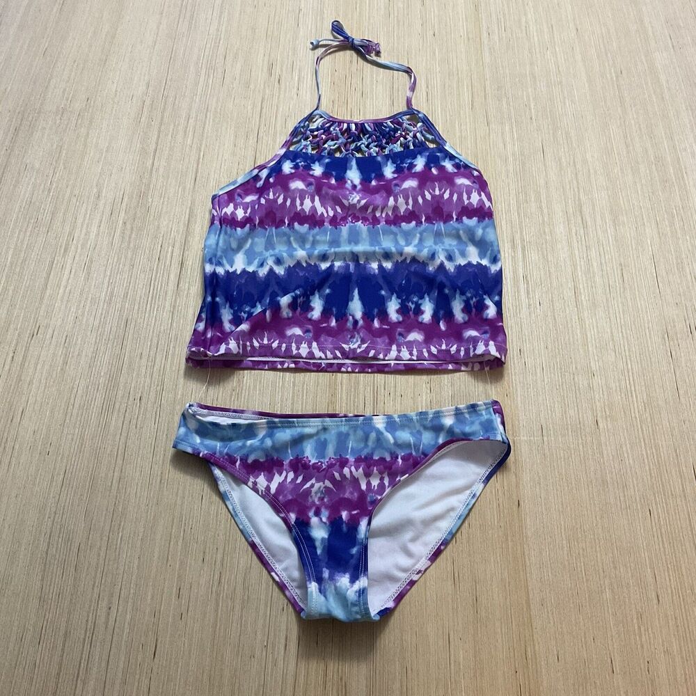 Sugar & Jade Halter Top Tankini Girls Size XL Size 12/15 Tie Dye 2 Piece New